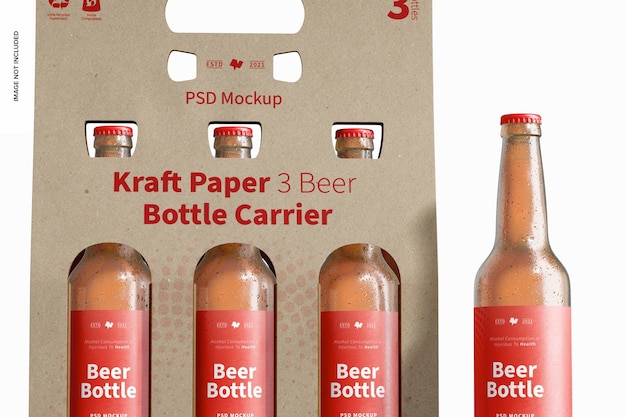 PSD maquette de porte-bouteille de bière kraft paper 3, gros plan