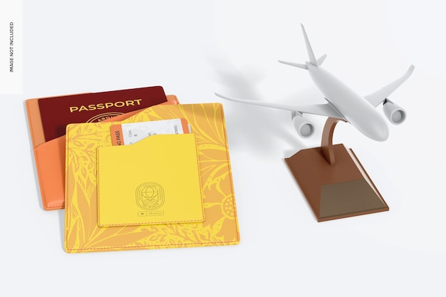 Maquette de porte-passeport en cuir, vue en plongée