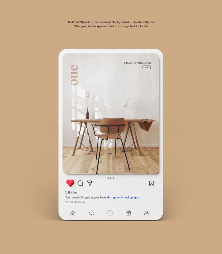 PSD maquette de poste d'interface de rendu 3d instagram isolée