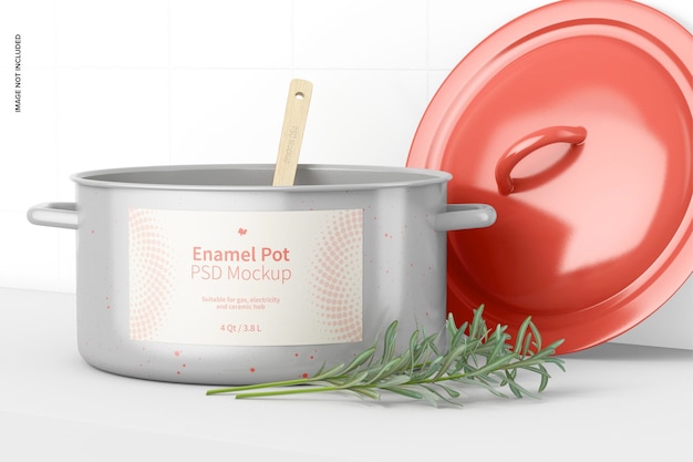 PSD maquette de pot en émail, ouverte