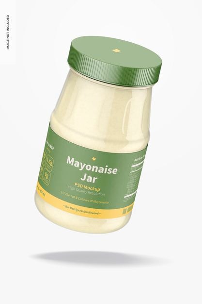 Maquette de pot de mayonnaise de 14 oz, flottant