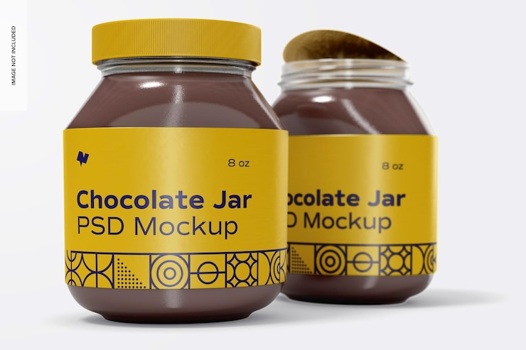 Maquette de pots à tartiner au chocolat, vue de gauche