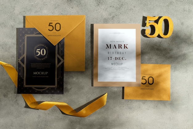 PSD maquette pour 50 ans d'invitation à une fête de mariage