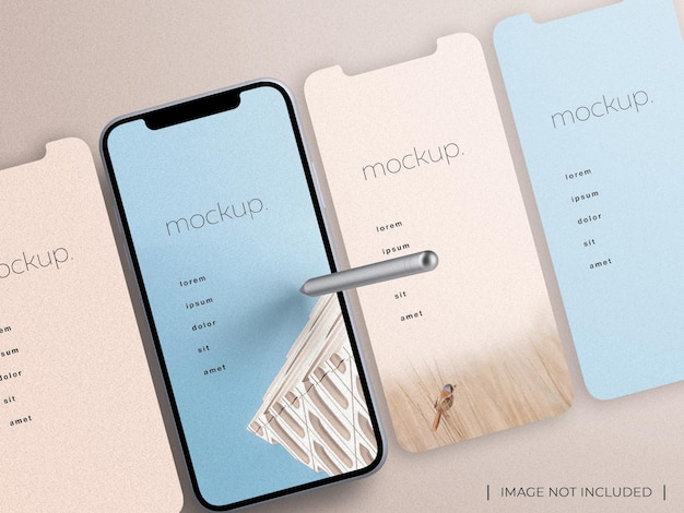 Maquette De Présentation De L'écran De L'application De L'appareil Smartphone Avec Vue De Dessus Du Stylet Isolée