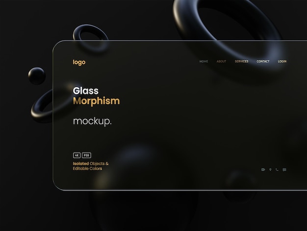 Maquette de présentation à large interface avec effets de morphisme en verre dépoli 3D Render