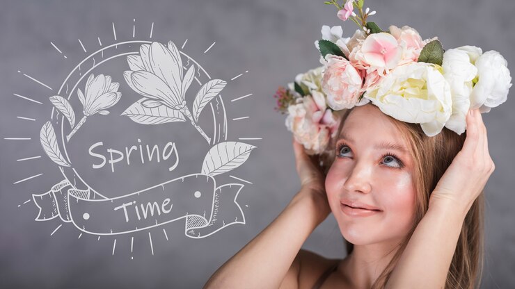PSD maquette de printemps avec une femme élégante