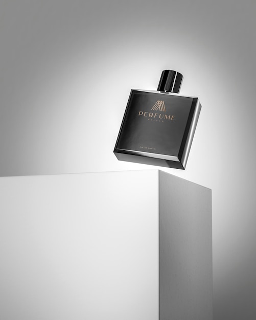 Maquette de produit de parfum noir pour la visualisation sur fond blanc rendu 3d