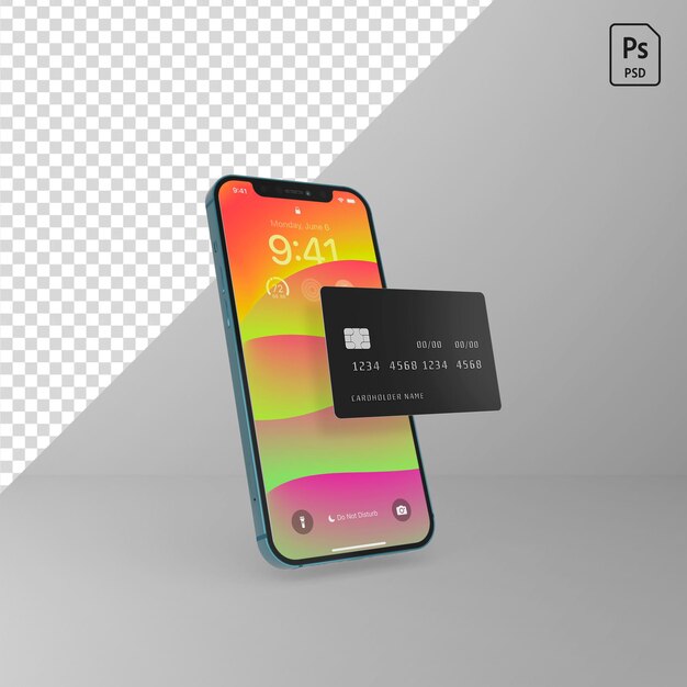 Maquette Psd Premium De Carte De Crédit Avec Smartphone 12 Pro Max