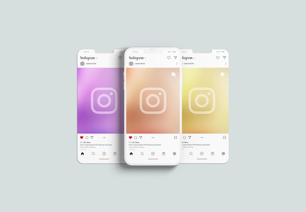 PSD maquette de publication instagram avec modèle d'interface et écran de téléphone mobile en argile rendu 3d isolé