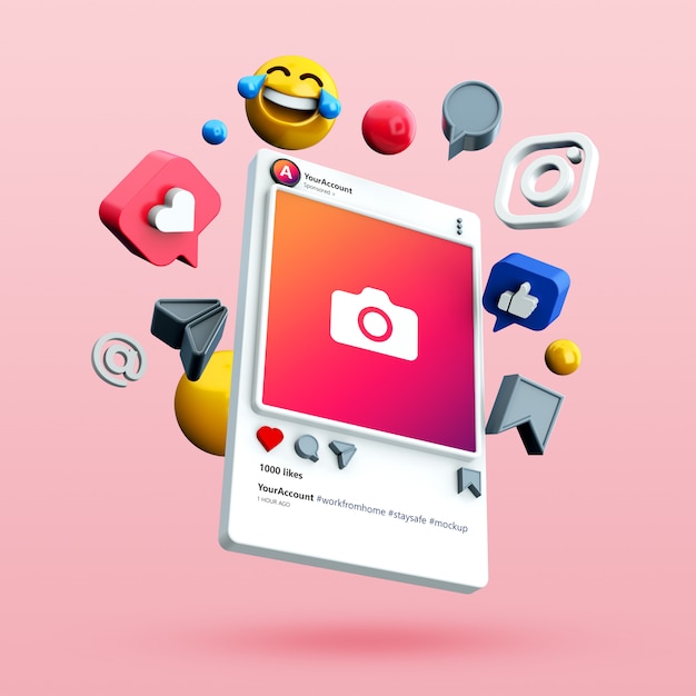 PSD maquette de publication sur les réseaux sociaux instagram 3d