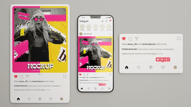 Maquette de publication sur les réseaux sociaux avec smartphone