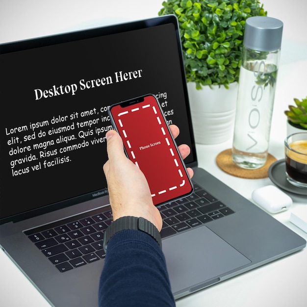PSD maquette réaliste d'écran de téléphone et d'ordinateur portable