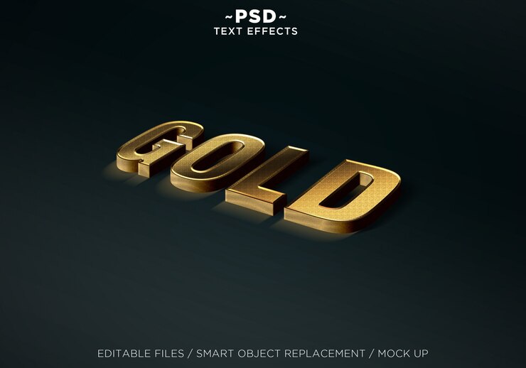 PSD maquette réaliste d'effets modifiables en or