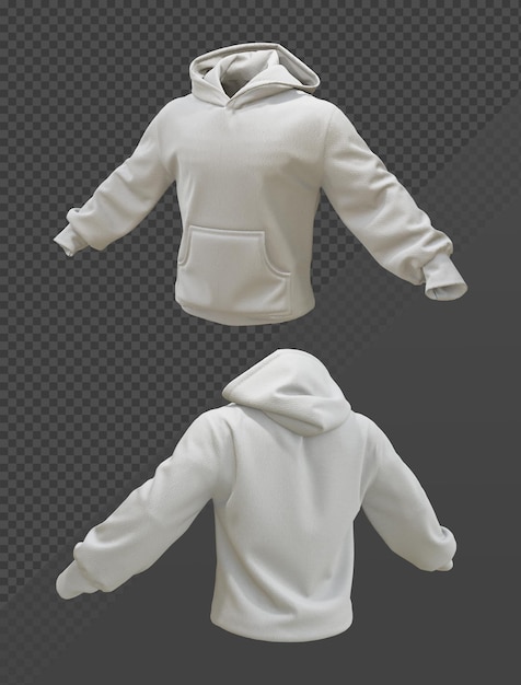 Maquette de rendu 3d de la vue en perspective de la veste à capuche masculine de couleur blanche