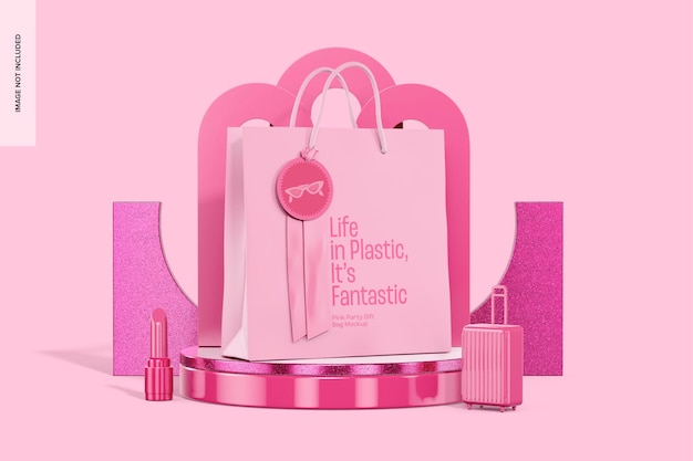 Une maquette de sac cadeau de fête rose