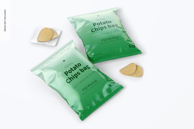 Maquette de sac de chips brillant
