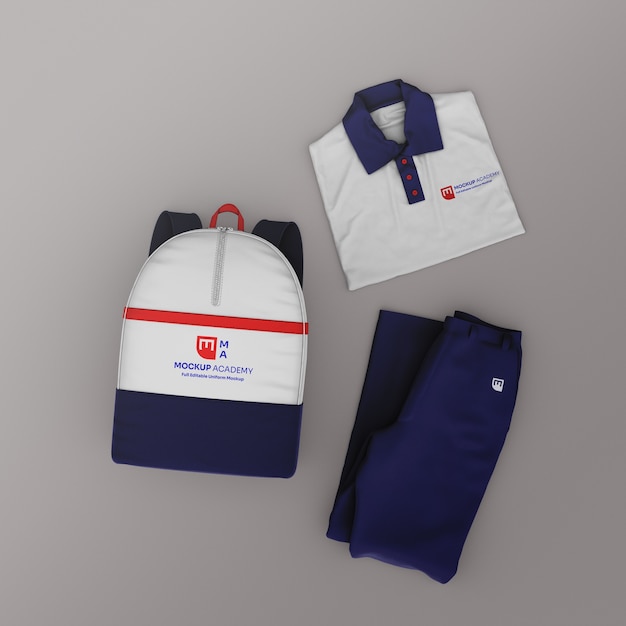 PSD maquette de sac à dos et de vêtements d'école