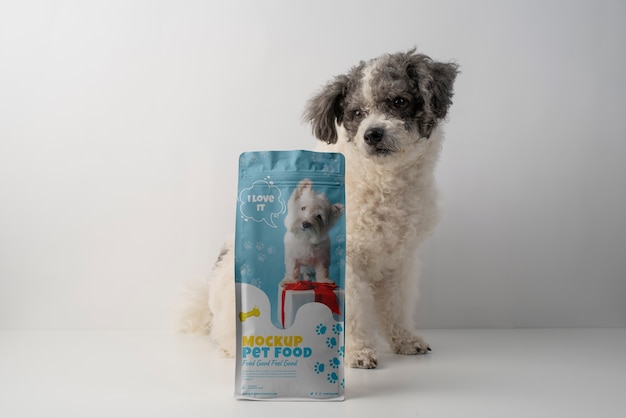 PSD maquette de sac de nourriture pour animaux de compagnie avec un adorable chien