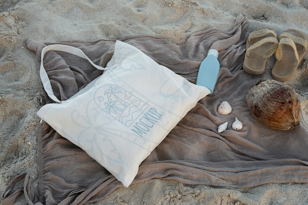 Maquette De Sac De Plage Sur Le Sable