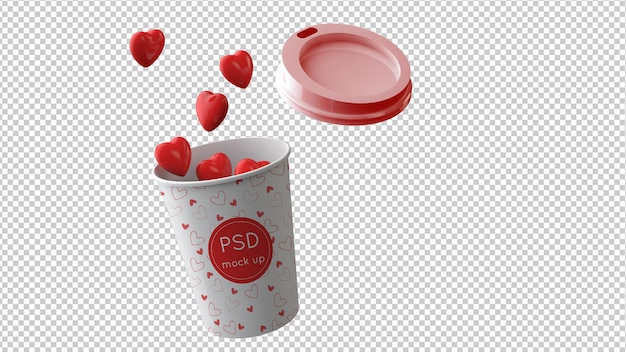 Maquette De La Saint-valentin De Tasse De Café En Illustration 3d