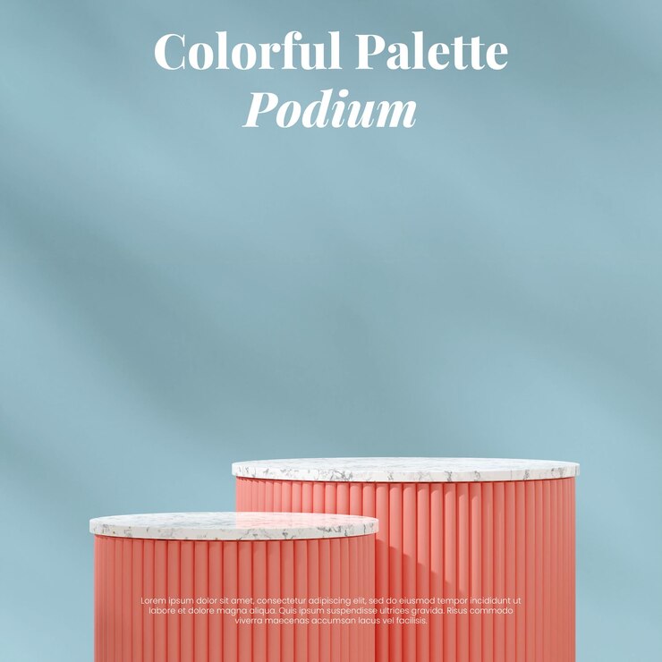 PSD maquette de scène de rendu d'image 3d de marbre blanc et podium rose en carré avec mur bleu clair