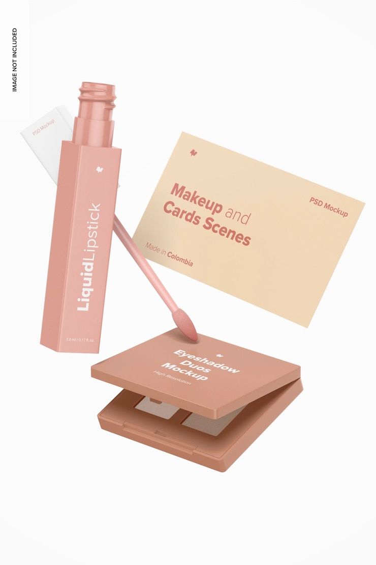 PSD maquette de scènes de maquillage et de cartes, flottante