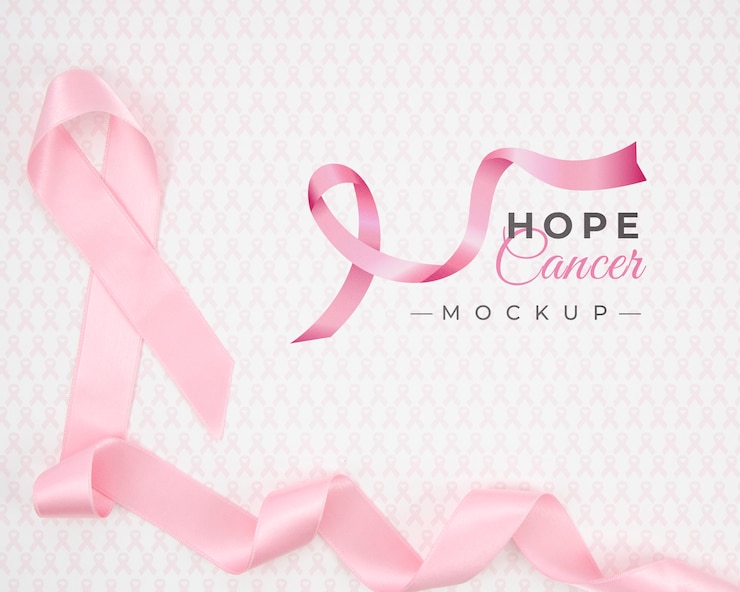 PSD maquette de sensibilisation au cancer du sein avec ruban rose