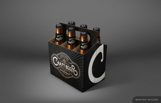 Maquette De Six Pack De Bouteille De Bière Avec étiquette De Cou Et Capuchon