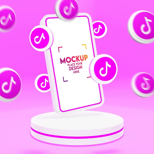 Maquette De Smartphone 3d Avec Icône Tiktok Modèle De Médias Sociaux