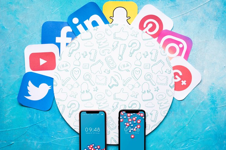 PSD maquette de smartphone avec le concept de médias sociaux