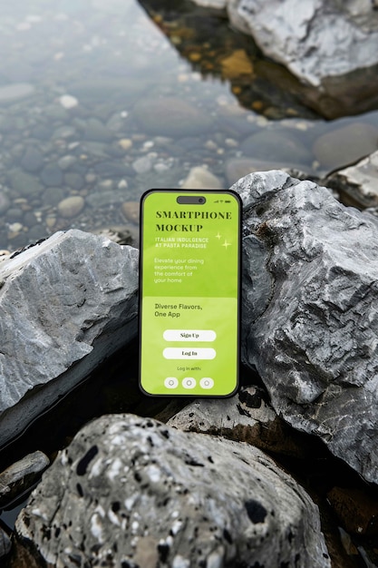 PSD une maquette de smartphone dans la nature