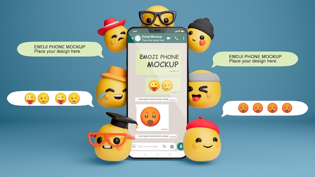 PSD maquette de smartphone avec emoji whatsapp