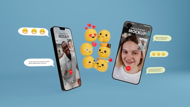 PSD maquette de smartphone avec emoji whatsapp