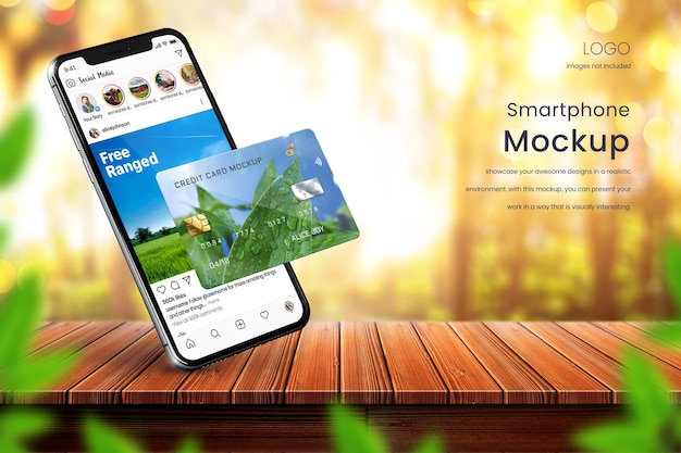 Maquette De Smartphone Extérieur Et Carte De Crédit Pour Afficher Les Publications Instagram