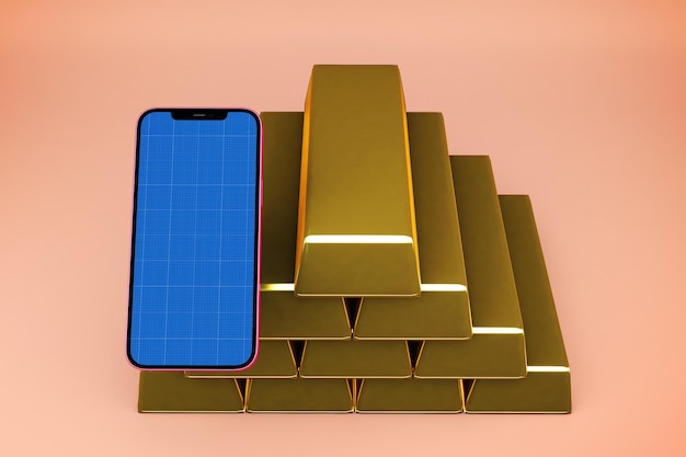 Maquette De Smartphone Avec Lingot D'or