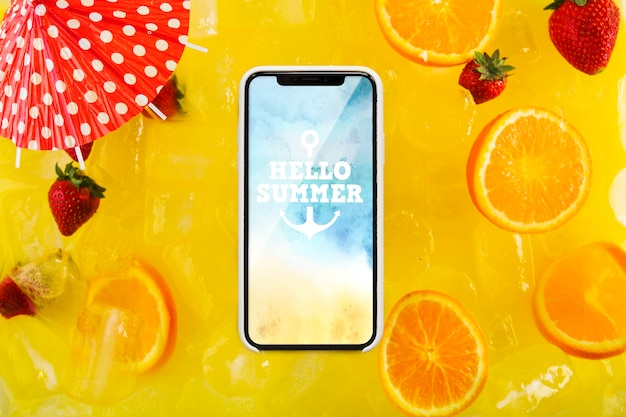 PSD maquette de smartphone avec des oranges