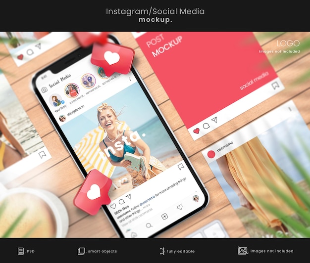 PSD maquette de smartphone pour afficher les publications instagram