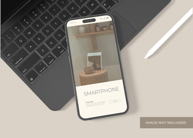 Maquette de smartphone réaliste sur le clavier