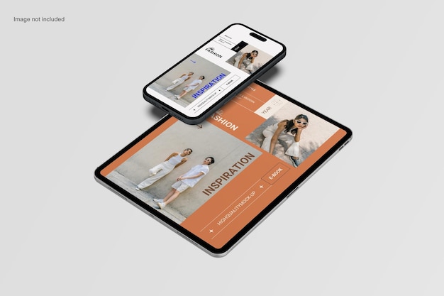 Une maquette de smartphone et de tablette affichant un site de mode