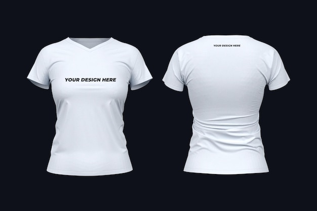 PSD maquette de t-shirt blanc à col en v pour femme