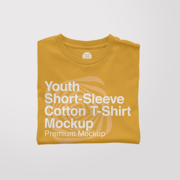 Maquette de t-shirt plié en coton à manches courtes pour jeunes