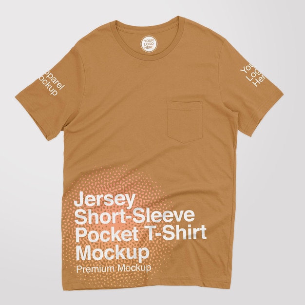 Maquette de t-shirt à poche en jersey à manches courtes