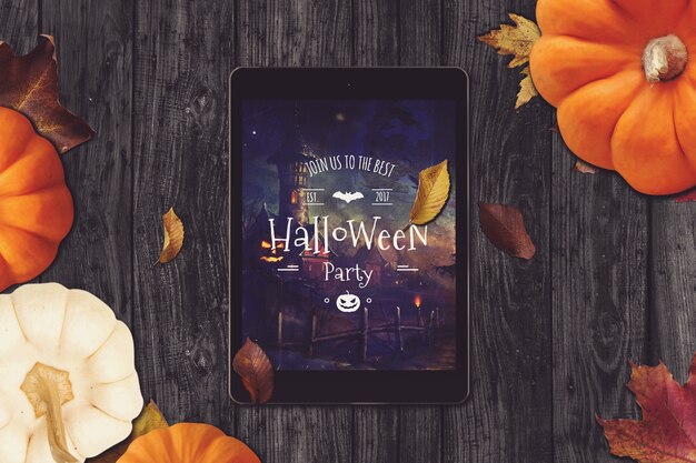 PSD maquette de tablette avec un design halloween