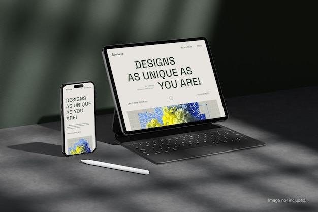 PSD maquette de tablette et de téléphone avec éclairage direct