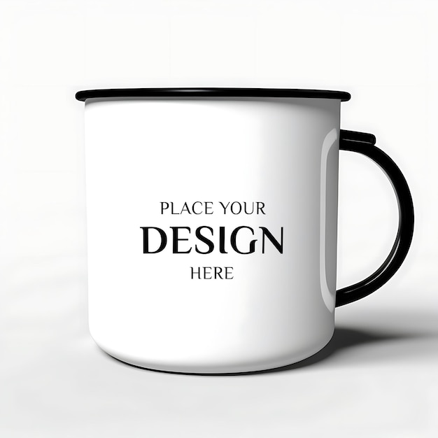 Maquette de tasse à café en émail PSD avec poignée noire