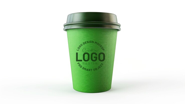 Une maquette de tasse de café verte sur un fond blanc isolé