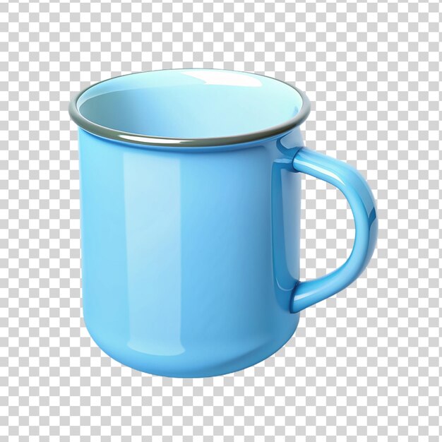 PSD maquette de tasse en émail bleu clair isolée sur un fond transparent