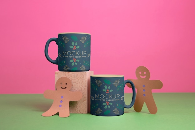 PSD maquette de tasse de noël avec des décorations