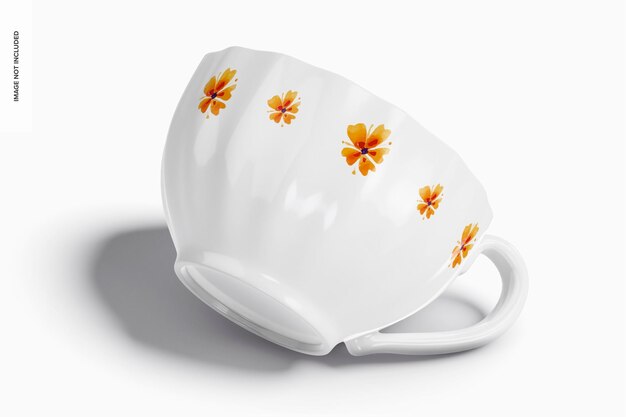 PSD maquette de tasse à thé en porcelaine brillante, abandonnée