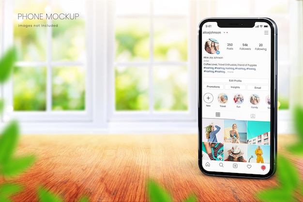 Maquette De Téléphone Instagram Avec Grande Fenêtre Ouverte En Arrière-plan